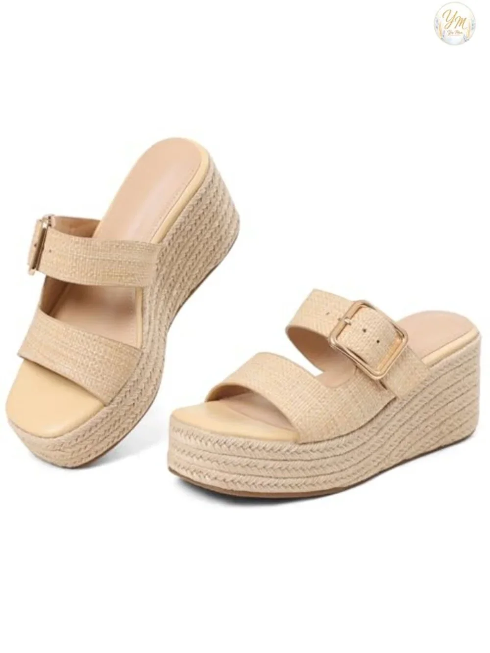 Women's Espadrille Wedge Platform Sandals Raffia Woven Slide Heels Boho Summer